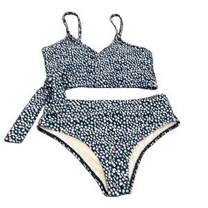 SHEIN Size L Blue & White Pebble Print Bikini